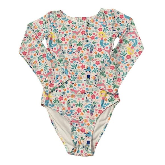 Girl's UPF 50+ Charlie Long SleeveRash Guard Swimsuit Mermaid Print - Picture 1 of 3